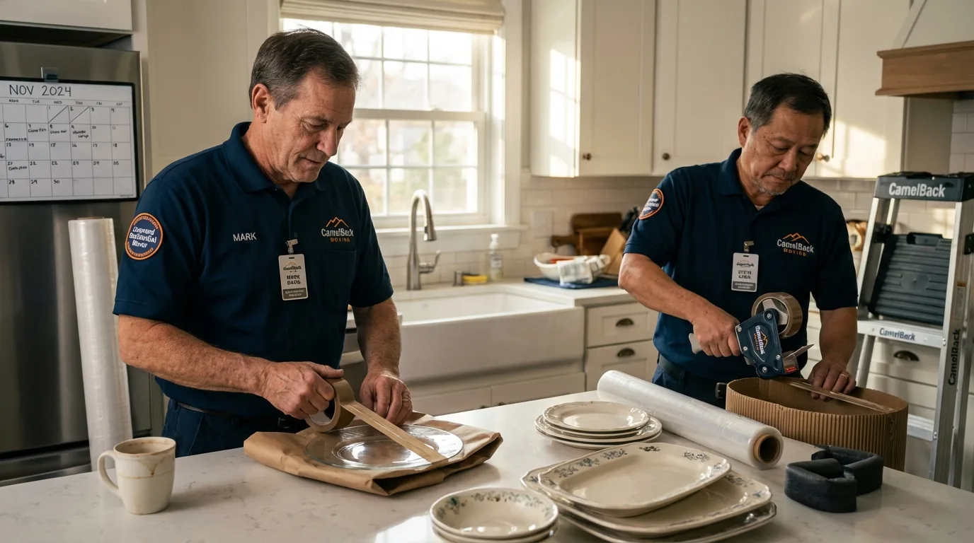 Professional crew packing kitchen dishware in South Bay, FL